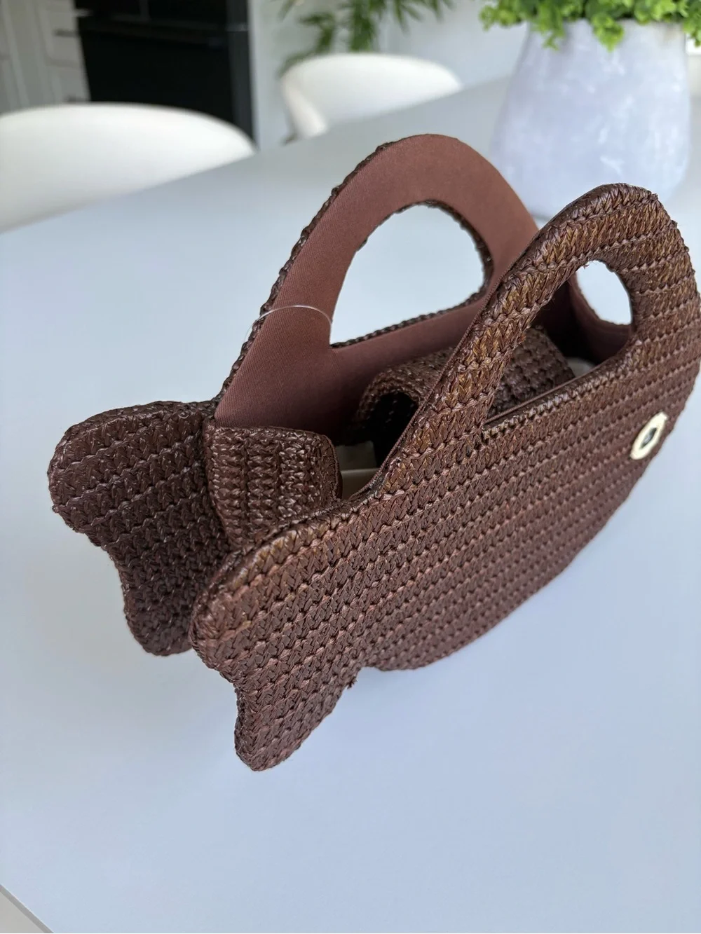 Dark Brown Straw Woven Fish Tote Bag
